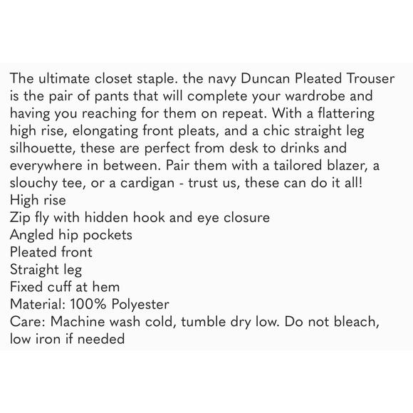 TUCKERNUCK Navy Pleated Duncan Trouser NWT Size 6 - Picture 4 of 5